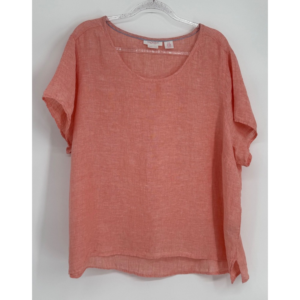 Isaac Mizrahi New York Coral Pink Linen Blend Scoop Neck Short Sleeve Top 3X